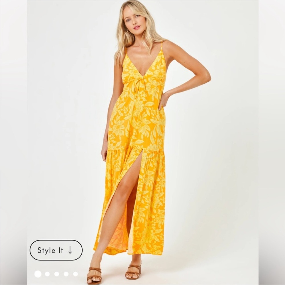 L*Space Victoria Yellow Floral Maxi cover up Dress